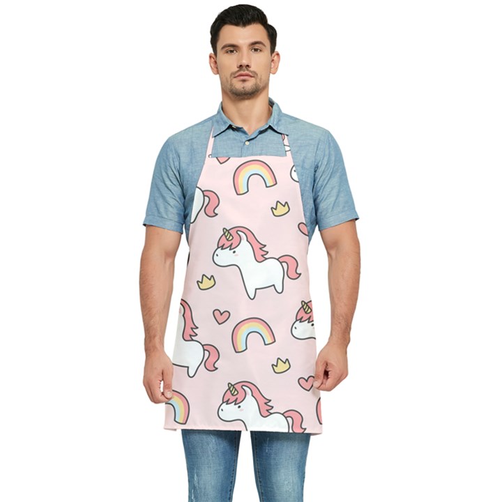 Cute Unicorn Rainbow Seamless Pattern Background Kitchen Apron