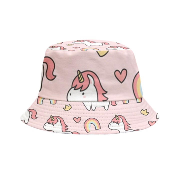 Cute Unicorn Rainbow Seamless Pattern Background Inside Out Bucket Hat