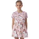 Cute Unicorn Rainbow Seamless Pattern Background Kids  Short Sleeve Pinafore Style Dress View1