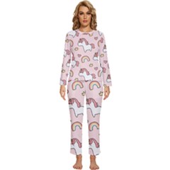 Cute Unicorn Rainbow Seamless Pattern Background Womens  Long Sleeve Lightweight Pajamas Set by Bedest