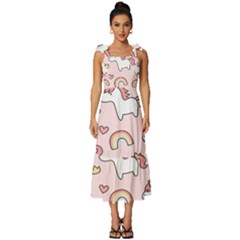 Cute Unicorn Rainbow Seamless Pattern Background Tie-strap Tiered Midi Chiffon Dress by Bedest