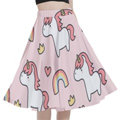 Cute Unicorn Rainbow Seamless Pattern Background A-line Full Circle Midi Skirt With Pocket by Bedest