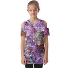 Abstract Pebbles Fold Over Open Sleeve Top by kaleidomarblingart