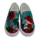 Teal Floral Sugar Skull Grunge Womens Canvas Slip Ons View1