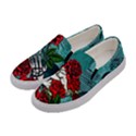 Teal Floral Sugar Skull Grunge Womens Canvas Slip Ons View2