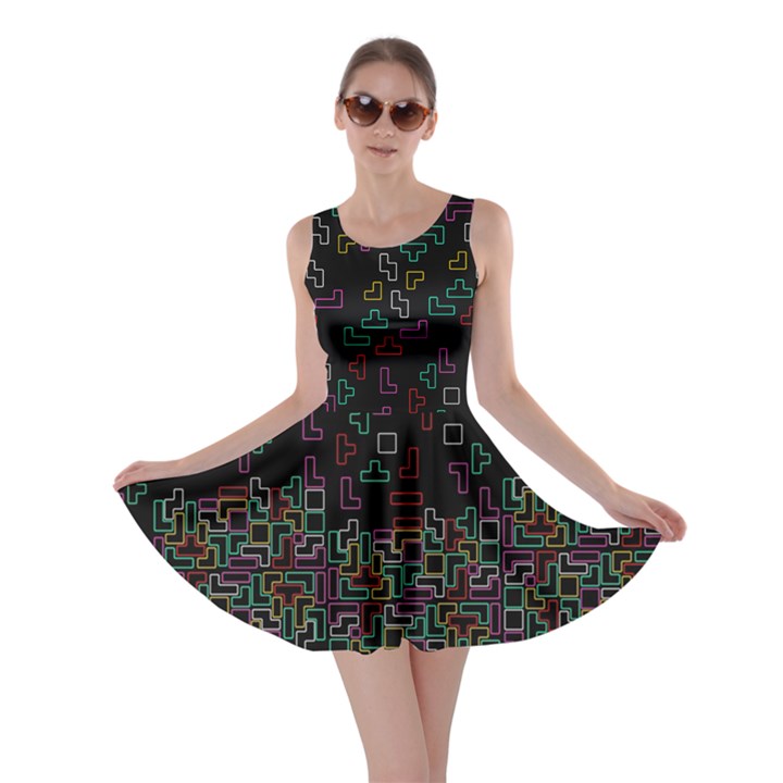 Unique Game Console Pattern Black Skater Dress