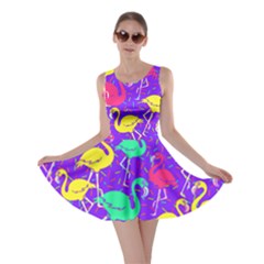 Purple Flamingo Colorful Flamingo Bird Pattern Skater Dress