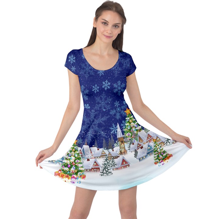 Let It Snow Navy Xmas Logo Cap Sleeve Dress