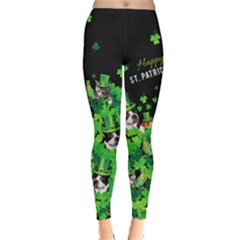 Cute Cat Dog Lucky Black Happy St Patrick Day Leggings 