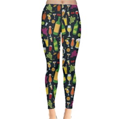 Colorful Alcohol Drinks Purple Pattern With Wine Glasses Leggings