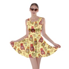 Cat Aztec Yellow Colorful Space With Cats Saturn And Stars Skater Dress