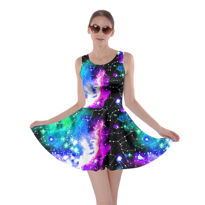 Milky Way Black & Aquamarine Stars Andromeda Galaxy Skater Dress