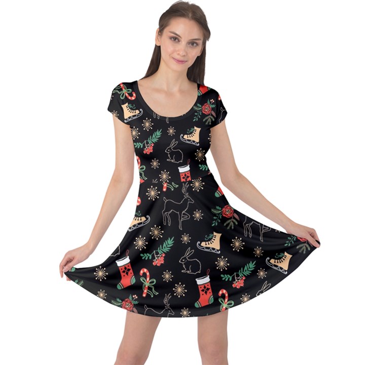 Christmas Time Navy Xmas Logo Cap Sleeve Dress