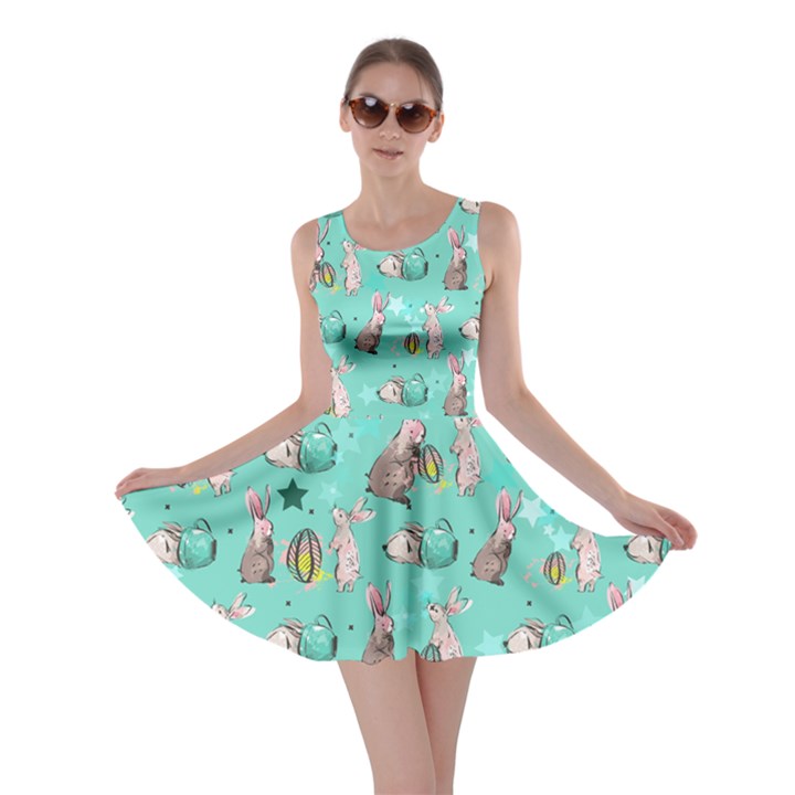 Seamless Easter Bunny Aquamarine Skater Dress