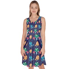 Blue Mushroom Plant Stylish Knee Length Skater Dress With Pockets