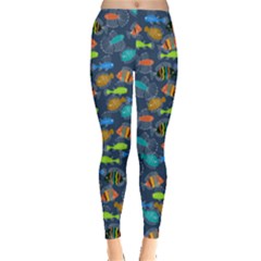 Colorful Fish Blue Red Watercolor Dolphins Pattern Leggings