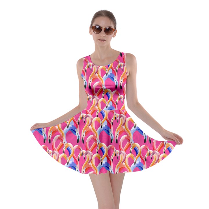 Many Heads Aqua Flamingo Bird Pattern Skater Dress