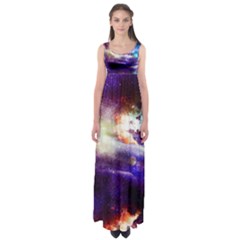 Dark Purple Black A Fun Night Sky The Moon And Stars Empire Waist Maxi Dress