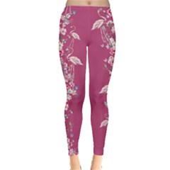 Vintage Flowers Flamingo Theme Magenta Leggings by CoolDesigns