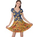 Dark Steel Blue Pumpkins Orange Fallen Autumn Leaves Cap Sleeve Dress View1