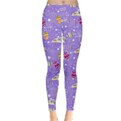 Hand Draw Easter Rabbit Medium Purple Leggings 