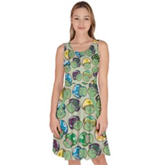 Sea Green Mushroom Pattern Stylish Knee Length Skater Dress With Pockets