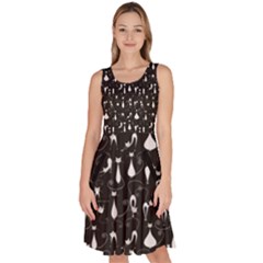 Lovely Cats Pattern Black  Knee Length Skater Dress With Pockets