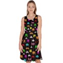 Fun Pixelated Cartoon Print Black Knee Length Skater Dress With Pockets View1