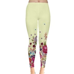 Light Yellow Garden Blue Water With Pattern Tree Japanese Cherry Blossom Women s Leggings