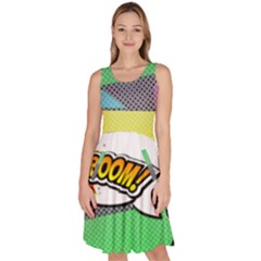 Yellow & Green Boom Pop Art Knee Length Skater Dress With Pockets