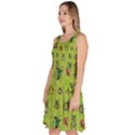 Neon Green Watercolor Beetles Knee Length Skater Dress With Pockets  View2