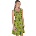 Neon Green Watercolor Beetles Knee Length Skater Dress With Pockets  View3