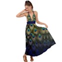 Elegant Peacock Blue Pattern Backless Maxi Beach Dress View1