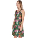 Dark Green Skull and Flowers Pattern Knee Length Skater Dress With Pockets View2