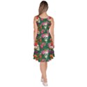 Dark Green Skull and Flowers Pattern Knee Length Skater Dress With Pockets View4