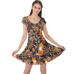 Brown Leaves Fox Pattern Cap Sleeve Dress by CoolDesigns