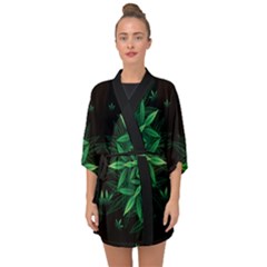 Marijuana Leaves Dark Green Half Sleeve Chiffon Kimono by CoolDesigns