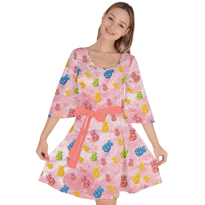 Cute Bear Pink Candy Velour Kimono Dress