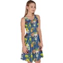 Steel Blue Skull and Flowers Pattern Knee Length Skater Dress With Pockets View3