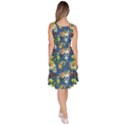 Steel Blue Skull and Flowers Pattern Knee Length Skater Dress With Pockets View4