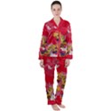 Hand draw Red Vintage Japanese Floral Pattern Satin Long Sleeve Pyjamas Set View1