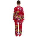 Hand draw Red Vintage Japanese Floral Pattern Satin Long Sleeve Pyjamas Set View2