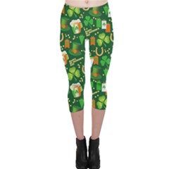 Happy St Patrick Shamrock Handraw Capri Leggings  by CoolDesigns