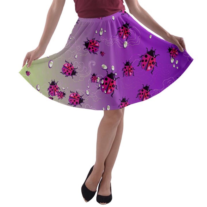 Japanese Print Purple Ladybugs Insect A-line Skater Skirt