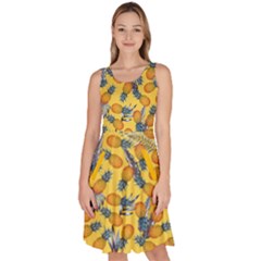 Fun Pineapple Yellow Summer Knee Length Skater Dress With Pockets by CoolDesigns