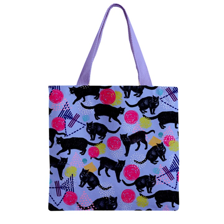 Playful Cat Colorful Space Cats Saturn and Stars Zipper Grocery Tote Bag