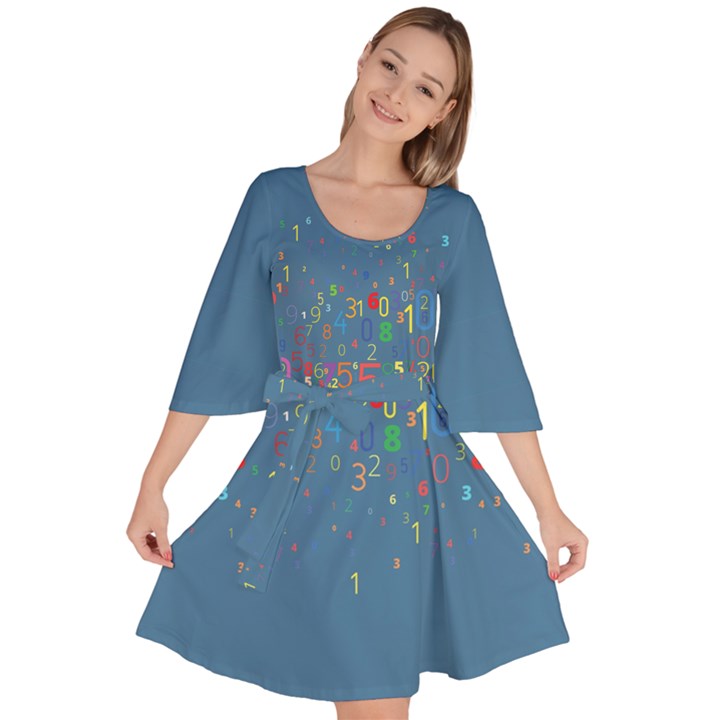 Mathematic Numbers Steel Blue Simple Print Velour Kimono Dress