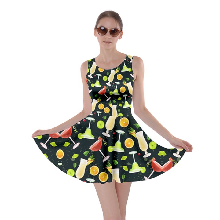 Beach Dark Green Tropical Cocktail Alcohol Skater Dress