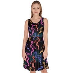 Colorful Neon Flamingo Knee Length Skater Dress With Pockets by CoolDesigns