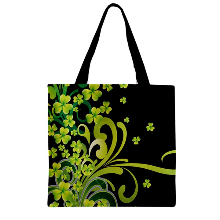 Vintage Shamrock Black & Olive Art Zipper Grocery Tote Bag